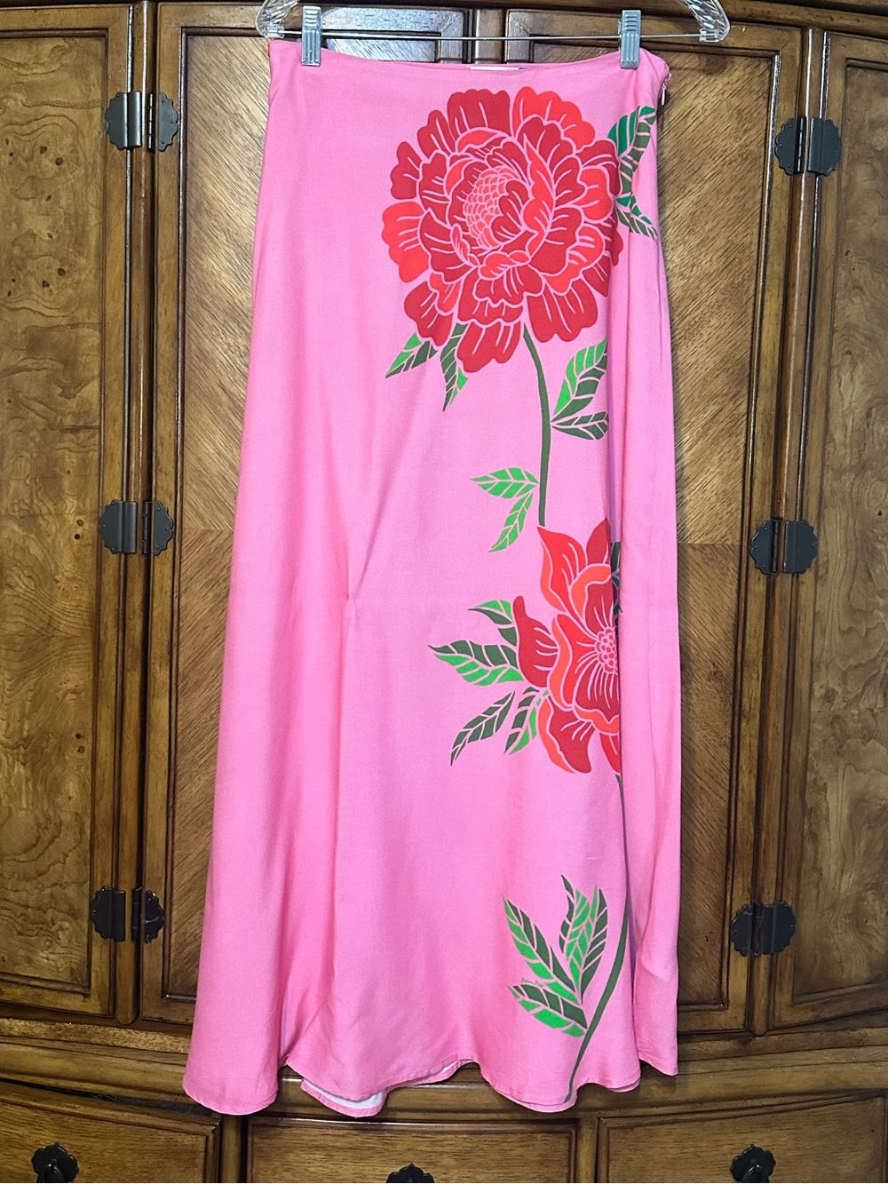 Farm Rio x Anthropologie Rose Motif Pink Maxi Skirt Floral Size M - Picture 2 of 12